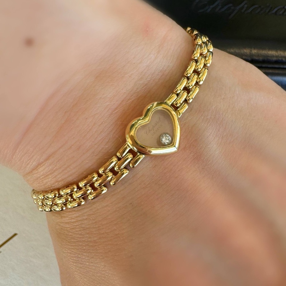 Vintage Chopard Happy Diamonds 18k yellow gold Heart panther link 0.07Ct Floatin - Picture 7 of 13